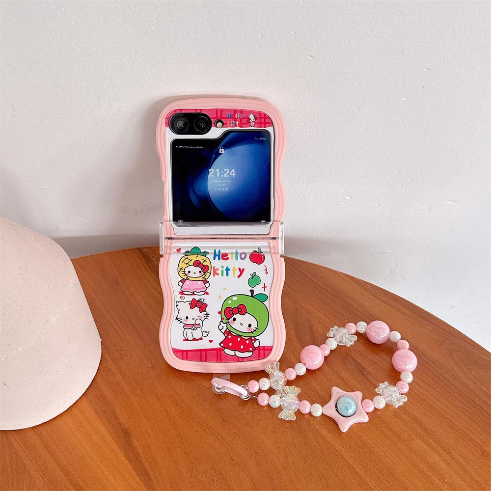 Складной мягкий чехол для телефона Samsung Galaxy Z Flip Series Hello Kitty с ремешком