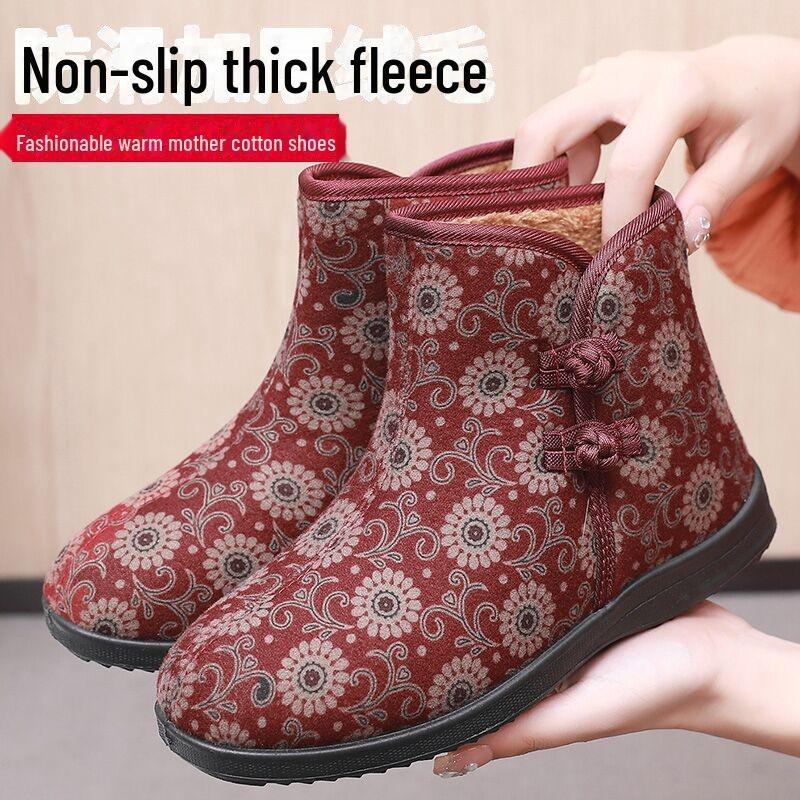 2025 Winter Old Beijing Cotton Shoes for Elderly Women, Plus Velvet Lined & Non-Slip Warm Mother Shoes