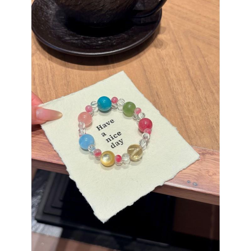 Colorful Natural Crystal Beaded Double Row Bracelet Women