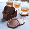 6pcs/set Walnut Wood Coasters Placemats Decorative Round Insulated Beverage Coasters Home Decor Wooden Insulation Pad