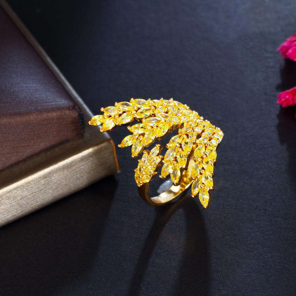 Ювелирные изделия CMM с регулируемым размером, великолепные большие массивные листовые ветки с кубическим цирконием, готические вечерние обручальные кольца для женщин