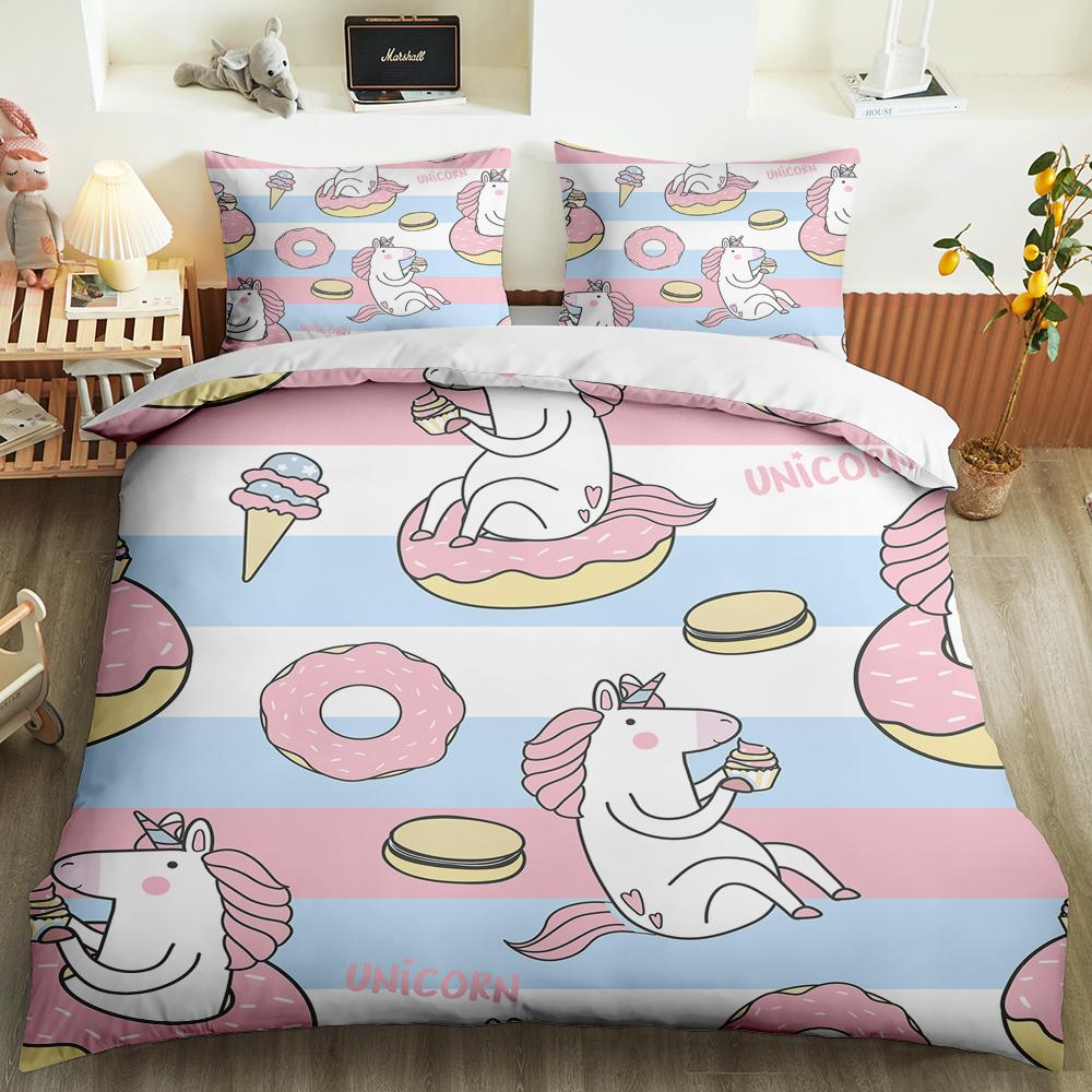 Каваи Единорог Красочный Светящийся Единорог Детский Постельный Комплект Для Девочек Розовый Делюкс Пододеяльник Постельный Комплект Кинг Квин Пододеяльник