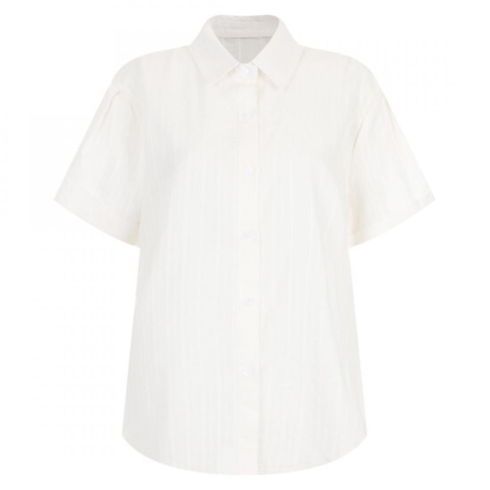 Shop Women Collar Neck Stripe Basic Short Sleeve Blouse Ivory Egg Wbl 20658