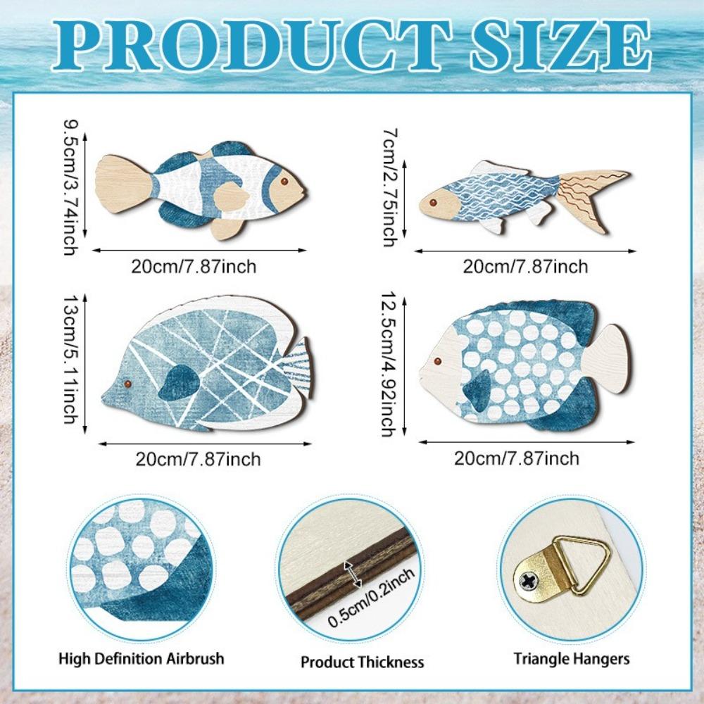 4pcs Wooden Tropical Fish Wall Decoration Vintage Ocean Animal Ornaments  Kids Room Decor