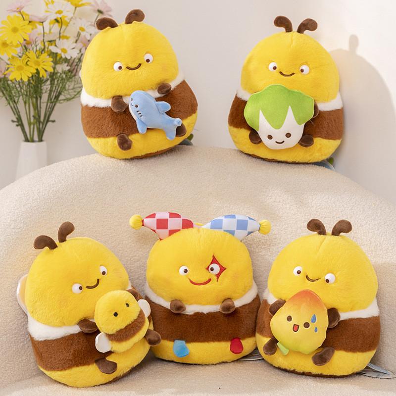 Charming Fluffy Plush Bee Doll Colorful Stuffed Animal Toy With Pp Cotton Filling