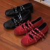Sheepskin Version~ Red Bow Small Single Shoes Women's 2025 Spring and Summer Leather Retro Shallow Mouth Rivet Ballet Flats
