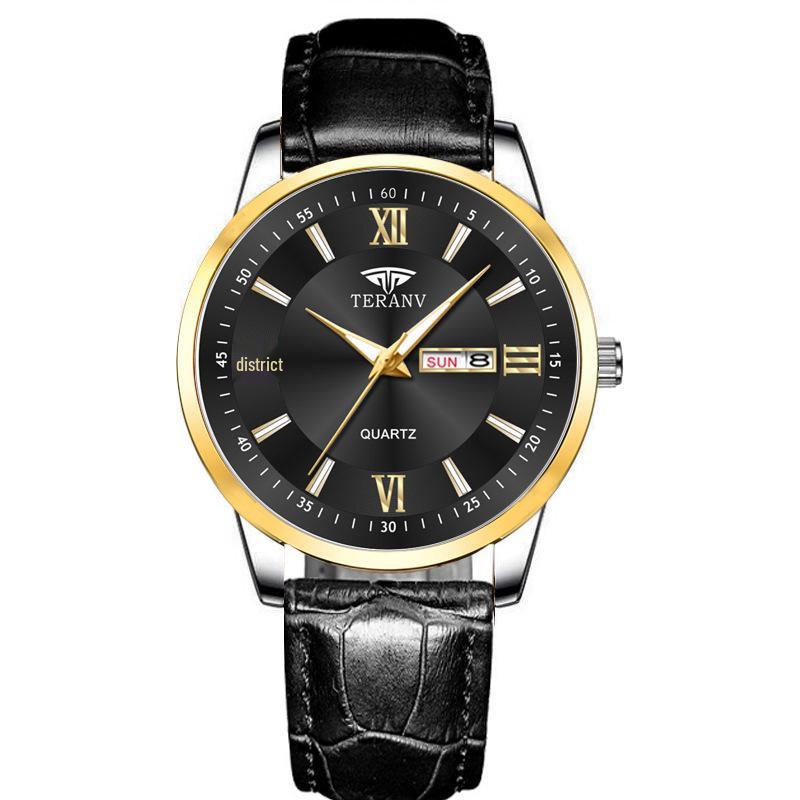 Butterfly Clasp Men's Ultra-Thin Luminous Stainless Steel Dual Calendar Waterproof Quartz Watch