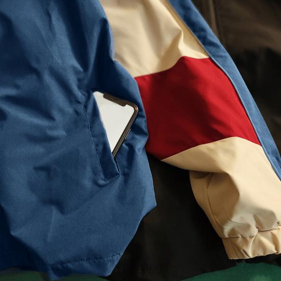 Мужская куртка колор-блок свободного кроя винтажная длинные рукава застежка-молния воротник-стойка ветрозащитная