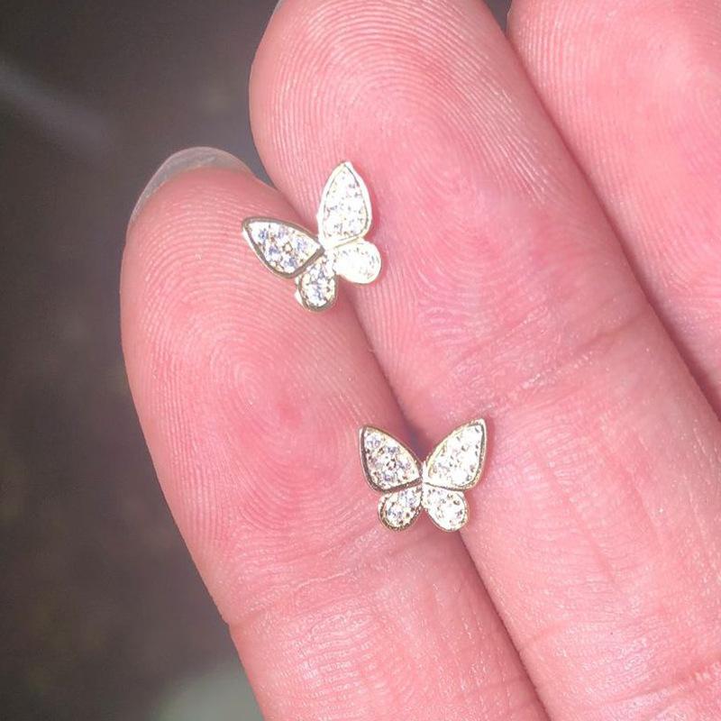 Japan and South Korea's new butterfly stud earrings, versatile simple zircon earrings, commuting daily lady elegant jewelry
