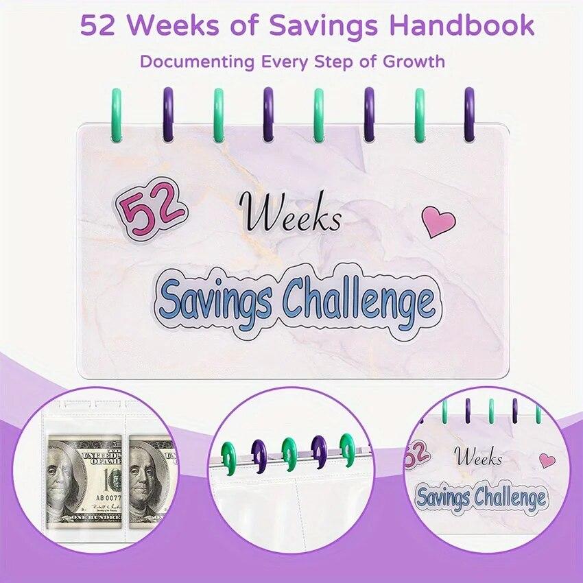 1pc 52 Week Money Saving Challenge Binder Reusable Budget Binder Storage Challenge Book High-Quality Durable Toy