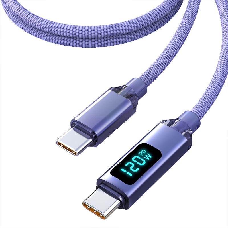 Crystal Shine 120 Вт Быстрая зарядка Двойной USB-C Кабель для Apple 15/16 и Huawei Автомобильные Зарядные устройства с Цифровым Дисплеем