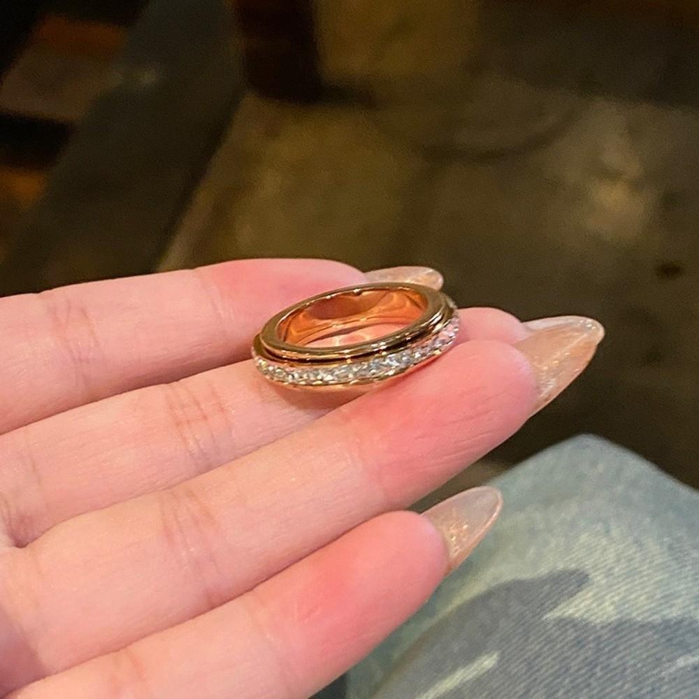 Elegant Full Drill Ring Minimalist Finger Jewelry Fashion Rotating Ring Party