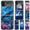 Китовый Горбатый Морской Гигант Жесткий ПК Чехол для Телефона Для Samsung Galaxy Z Flip 7 6 5 4 3 Черный ZFlip7 ZFlip6 Flip5 Flip4 Flip3 5G Печать C