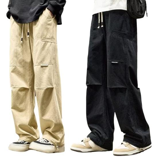 Осенне-весенние брюки-карго, широкие свободные прямые однотонные уличные брюки в стиле хип-хоп с несколькими карманами на шнурке