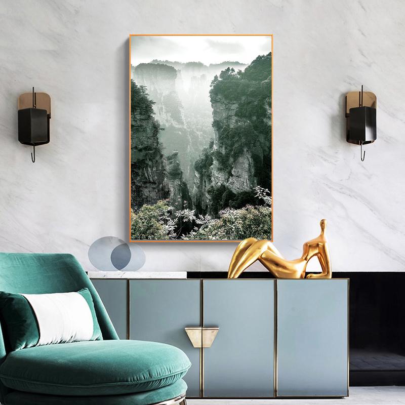 Природный пейзаж Зеленая гора Скандинавский лесной лист плакат Печать на холсте Художественная роспись Настенная картина Фотография Спальня Домашний декор