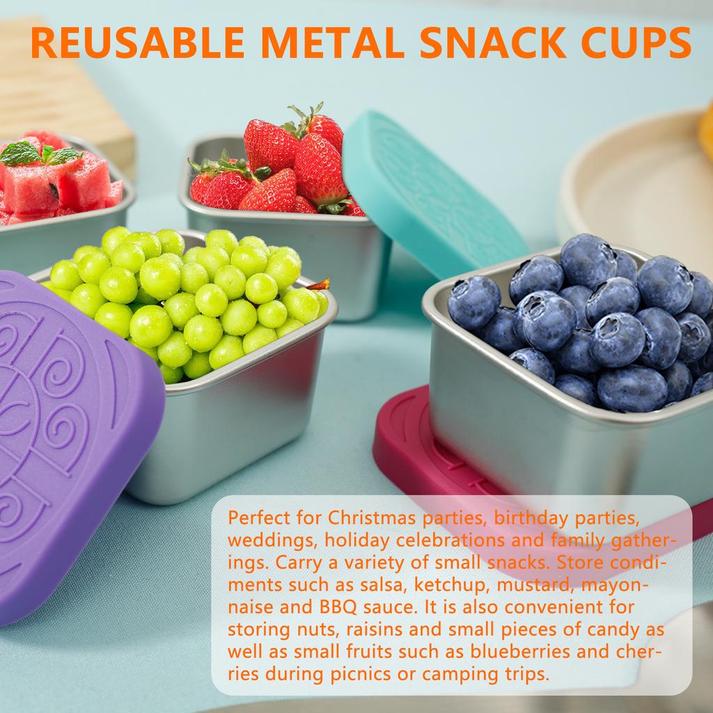 4 шт. Контейнер для соуса, салатная заправочная емкость из нержавеющей стали с крышками из силикона, герметичная, для хранения продуктов, закусок, коробка для бенто, пикник