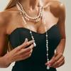 Pant Chains Pearls Chains Brooch Corsage Ornament Metal Multi-layer Necklace  Banquet