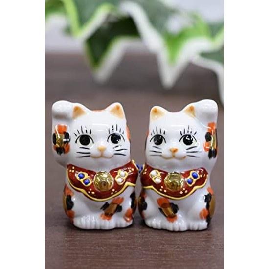 Kutani ware chibi maneki-neko gold tri-color pair gold-mike-F