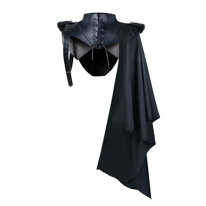 Medieval Vintage Gothic Knight Armour Black One Shoulder Cloak Gothic Punk Lace Up Renaissance Crusader Gear Cosplay Costume