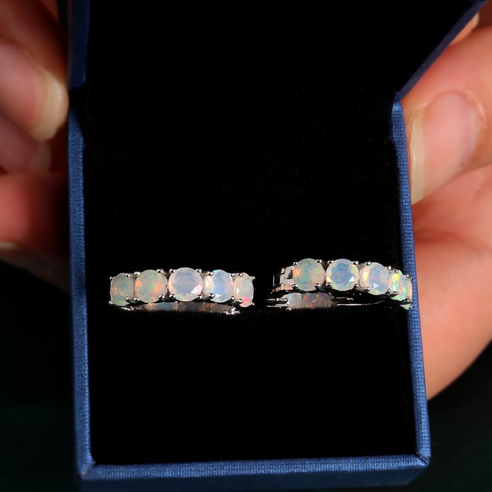 Stunning Opal Hoop Earrings 925 Sterling Silver Natural Colorful Opal Fine Jewelry for Women Girls Daily Wear