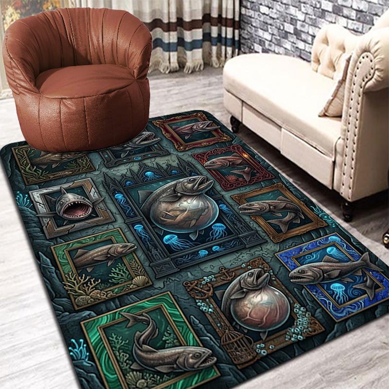 Sea Creatures Gallery Pattern Rug Floor Mat for Living Room or Bedroom Soft and Comfortable Carpet a Gift for Birthday and Holiday.