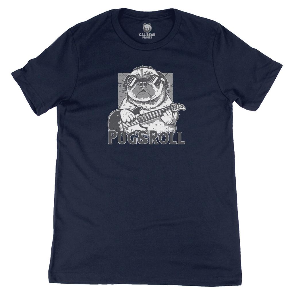 Pug and Roll - Cool Pug Rocking Musical Graphic T-Shirt Unisex 100% Cotton Tee