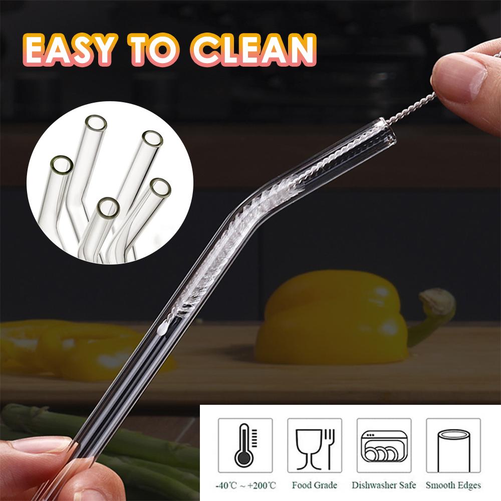 Набор многоразовых стеклянных трубочек - 4 шт. цветных термостойких трубочек, 8-дюймовые трубочки для смузи с чистящими щеточками - Экологичный напиток