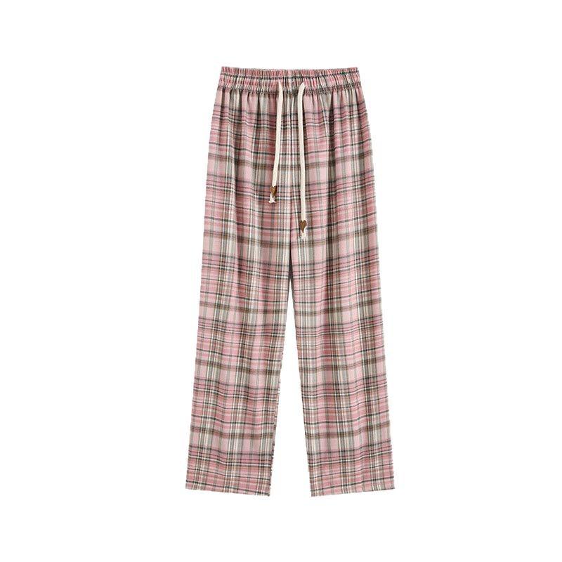 Petite Retro Pink Plaid Wide-Leg Pants, 150cm