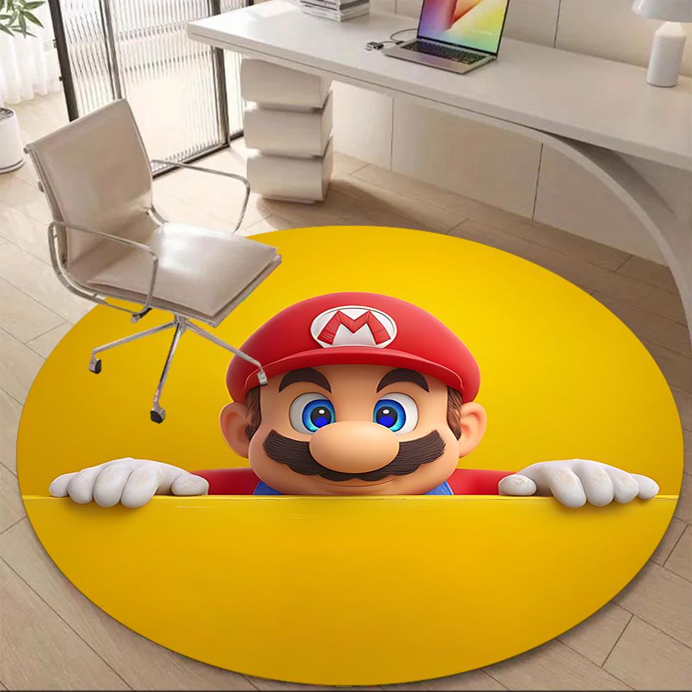 1PC Mario Bros Office Round Area Rug, Indoor Mat Suitable For Office, Under Office Chairs Bedroom Living Room Home Decor, Room Deco1100