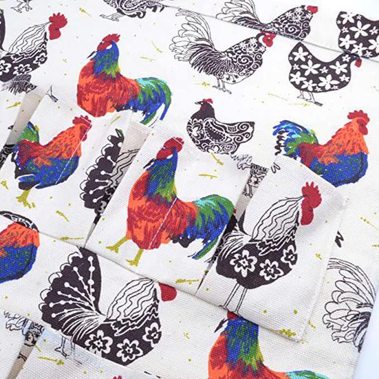 Canvas Apron with Multi-Pockets Egg Gathering Apron for Farm Home Adjustable Waist Fun Rooster Print Utility Apron for Gardening Cooking