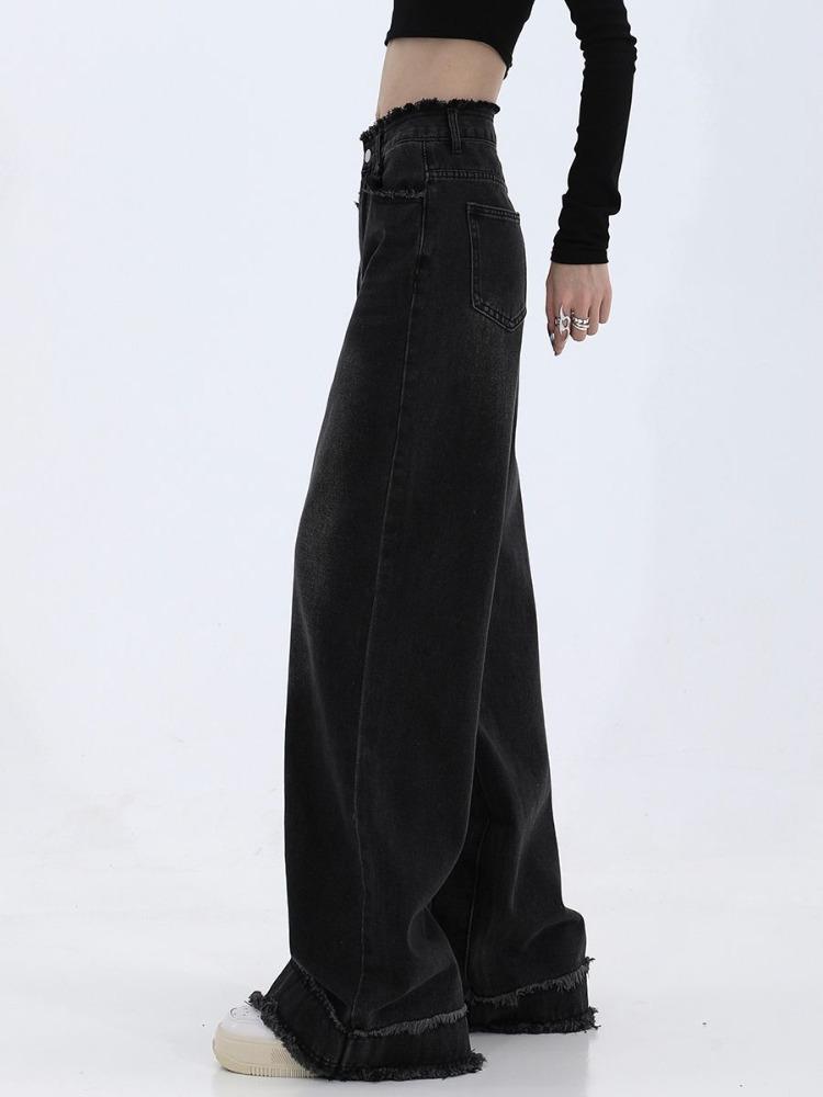 Черные джинсовые широкие брюки. Новые женские свободные повседневные прямые брюки со шваброй.