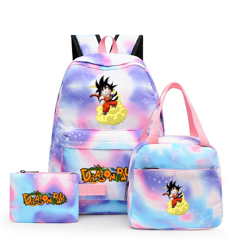 3 шт./компл., разноцветный рюкзак Dragon Ball с сумкой для обеда для женщин, студенческий рюкзак для подростков, повседневные школьные сумки, наборы