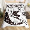 Winter Ski Sports King Queen Duvet Cover Snow Skiing Bedding Set Cartoon High Mountain Landscape 2/3 Pcs Blue White Quilt Cover