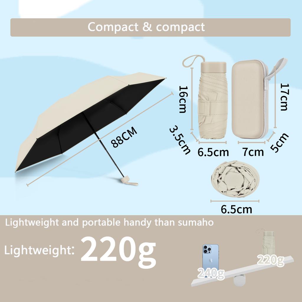 Mini Capsule Umbrella 6 Folding Windproof UV Protection Travel Folding Umbrella Small and Portable Solid Color Pocket Sunshade