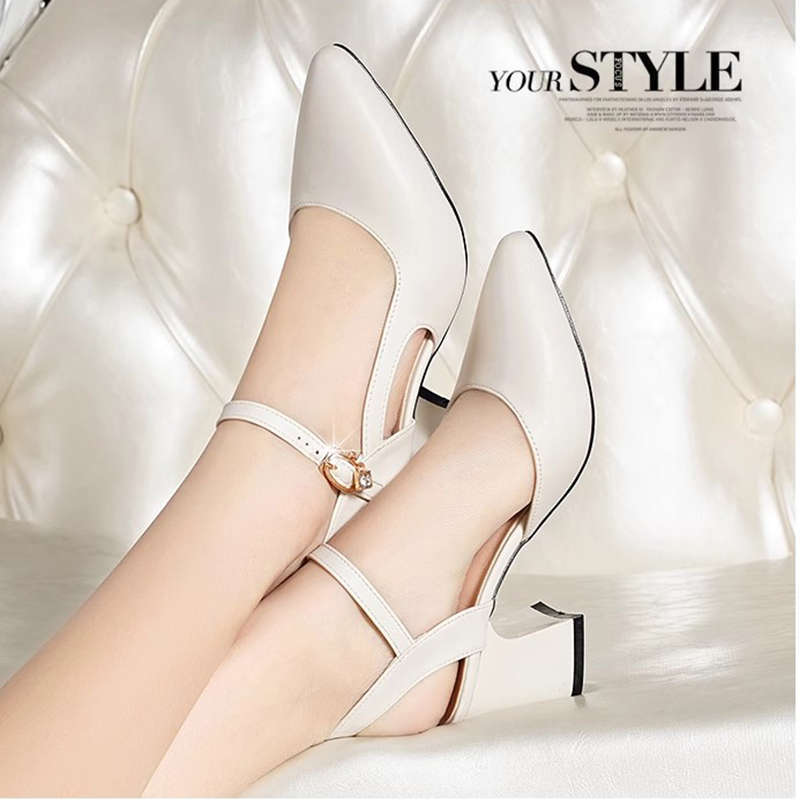 Босоножки Баотоу женские для работы не утомляют ноги толстый каблук женская обувь лето новый темперамент острый носок высокий каблук