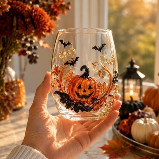 Ghost Whiskey Glass Halloween Glass, Black Cat Spider Net Skull Tumbler for Durable Coffee Mug Cocktail, 350ml Spooky Drinkware Home Bar, Festive