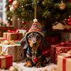 1/7Pcs Christmas Acrylic Dachshund Hanging Decoration Car Rearview Mirror Xmas Tree 2D Flat Santa Hat Dog Hanging Ornament Holiday Party Pendant