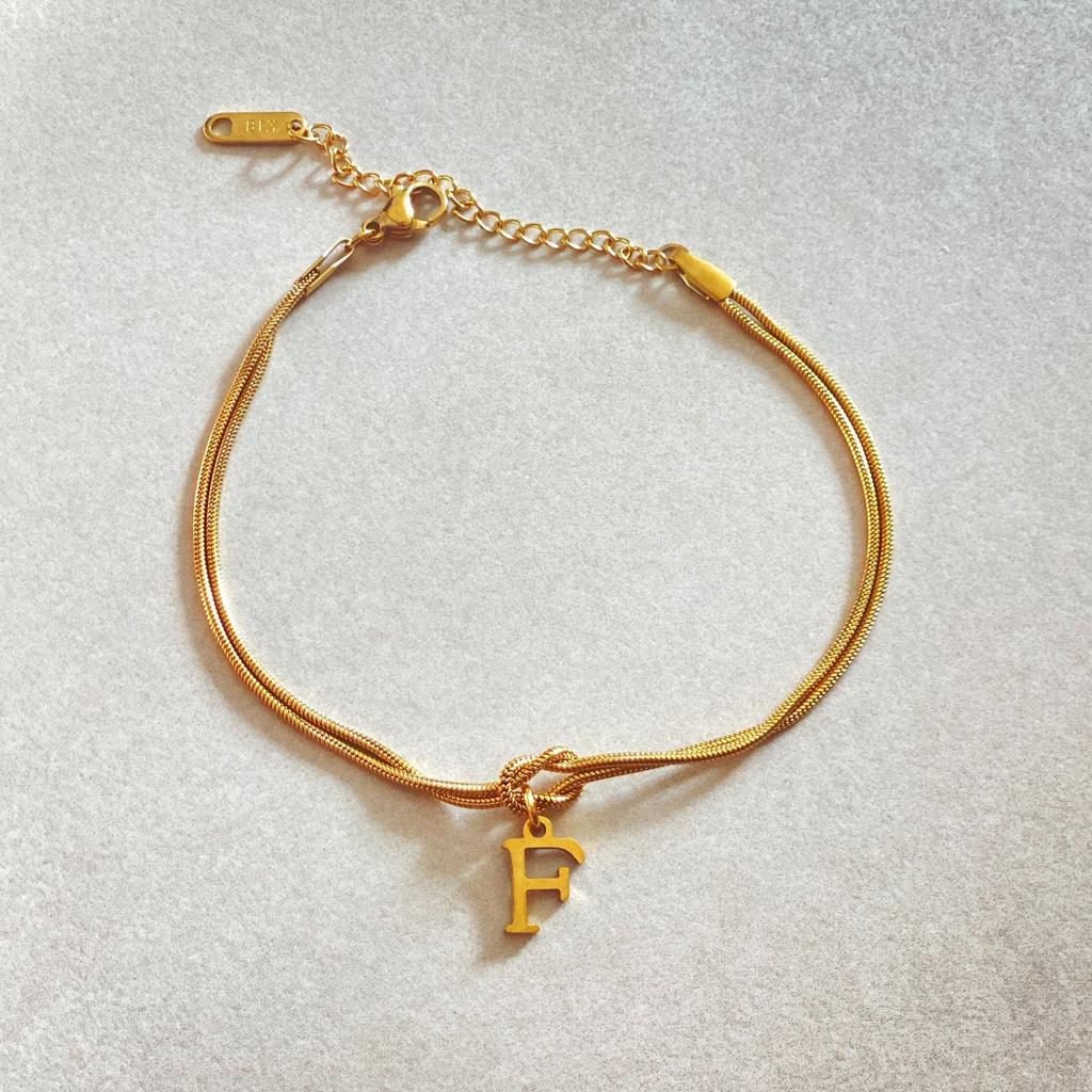 JXJ Jewelry 18k Gold Plated Stainless Steel Letter Pendant Knot Style Trendy Charm Bracelet for Anniversaries