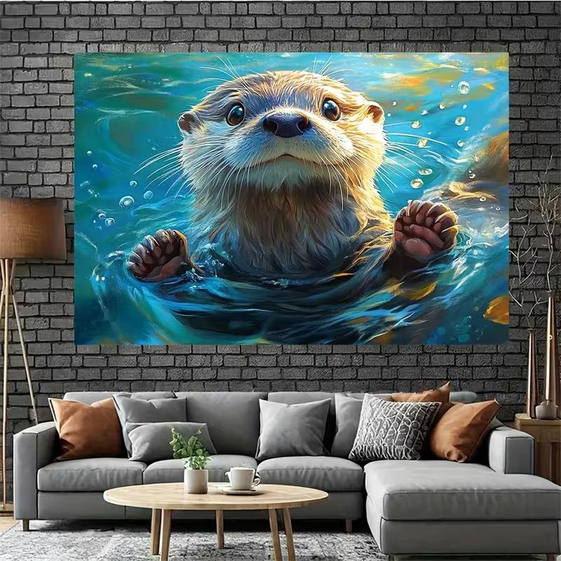 2D Flat Blue Water Bubbles Otter Backdrop for Whimsical and Nature Photoshoot