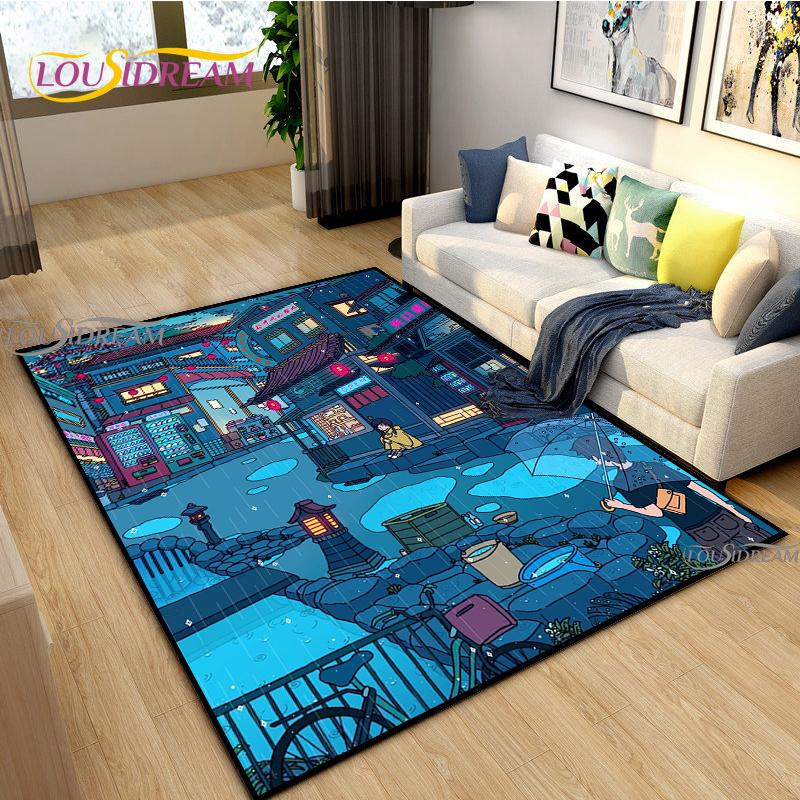 Японское Аниме Ночной Пейзаж Ковры Детская Игровая Напольная Подстилка Alfombra Мультяшные Ковры Современный Домашний Декор Гостиной Моющийся Напольный Ковер