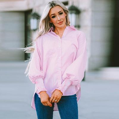 Женская рубашка с рукавами-пузырями, длинная блузка с пряжкой
