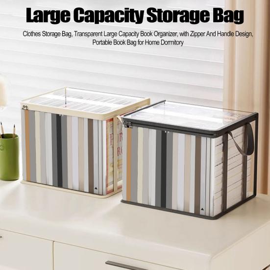 yangyizhi Clothes Storage Bag, Transparent Large Capacity Book Organizer, with Zipper And Handle Design, Portable Bag for Home Dormitory