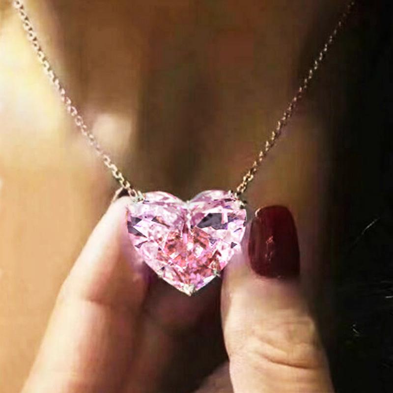 Huitan Luxury Big Heart CZ Pendant Necklace for Women Simple Versatile Party Gift Daily Wear Statement Jewelry