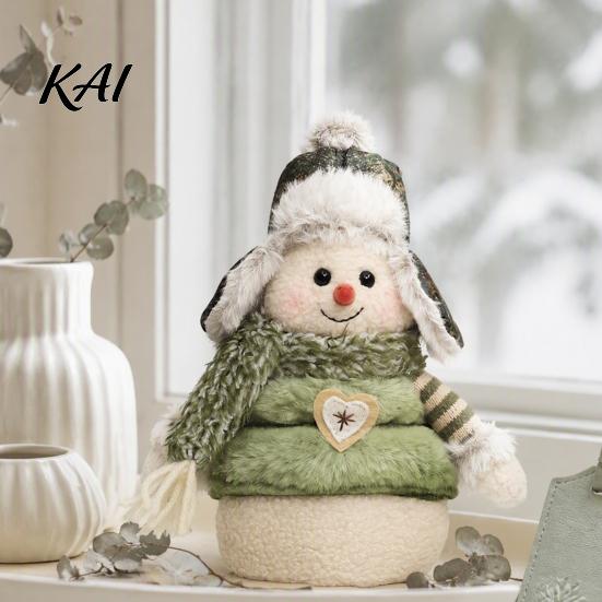 Plush Snowman Elk Dolls for Home Decor Green Christmas Figurines, Skiing Reindeer Stuffed Doll, Fabric Holiday Tabletop Ornaments Office Xmas