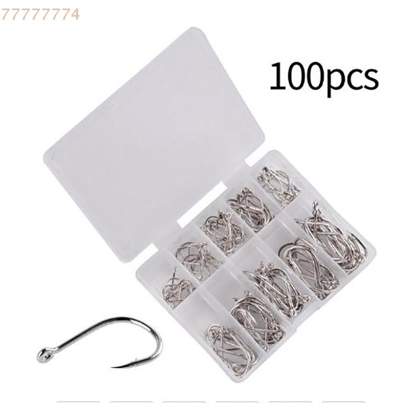 100pcs Small Accessories Circle Fishhook Carbon Steel Fishing Hooks Single Circle Fishhook Box Set Fishing Accessories