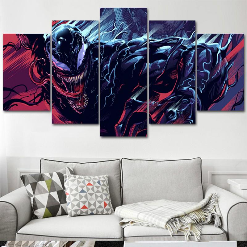 No Framed Canvas 5Pieces Venom Alien Science Fiction Movie Wall Art Posters Pictures for Living Room Office Home Decor Paintings