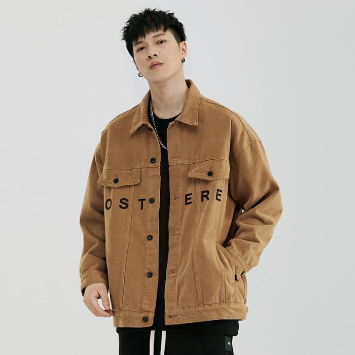 Модная куртка Американская трендовая печать Свободная маркировка Повседневная модная брендовая универсальная рубашка с длинными рукавами Куртка мужская одежда