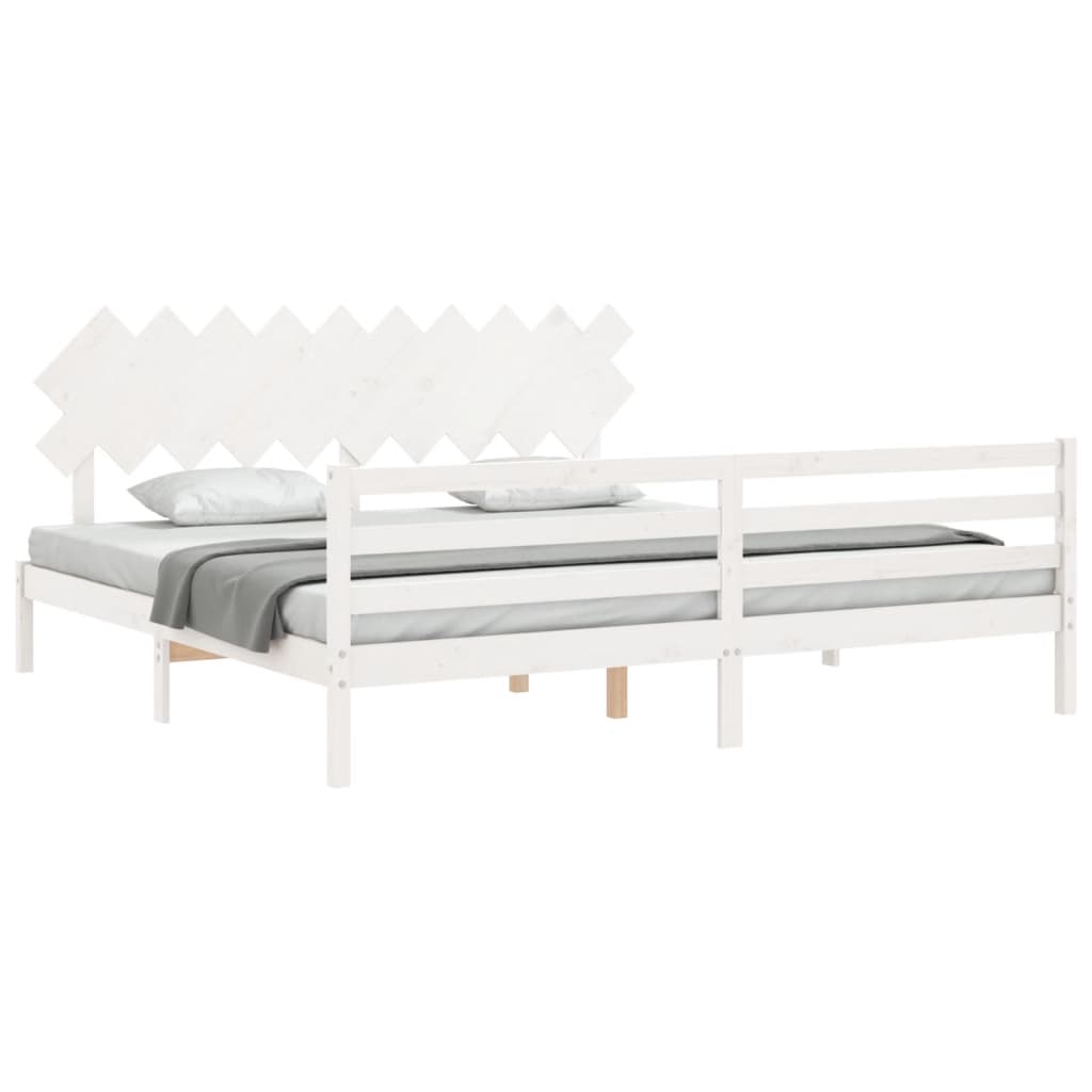 Solid Wood Bed with Headboard White 200 x 200 cm