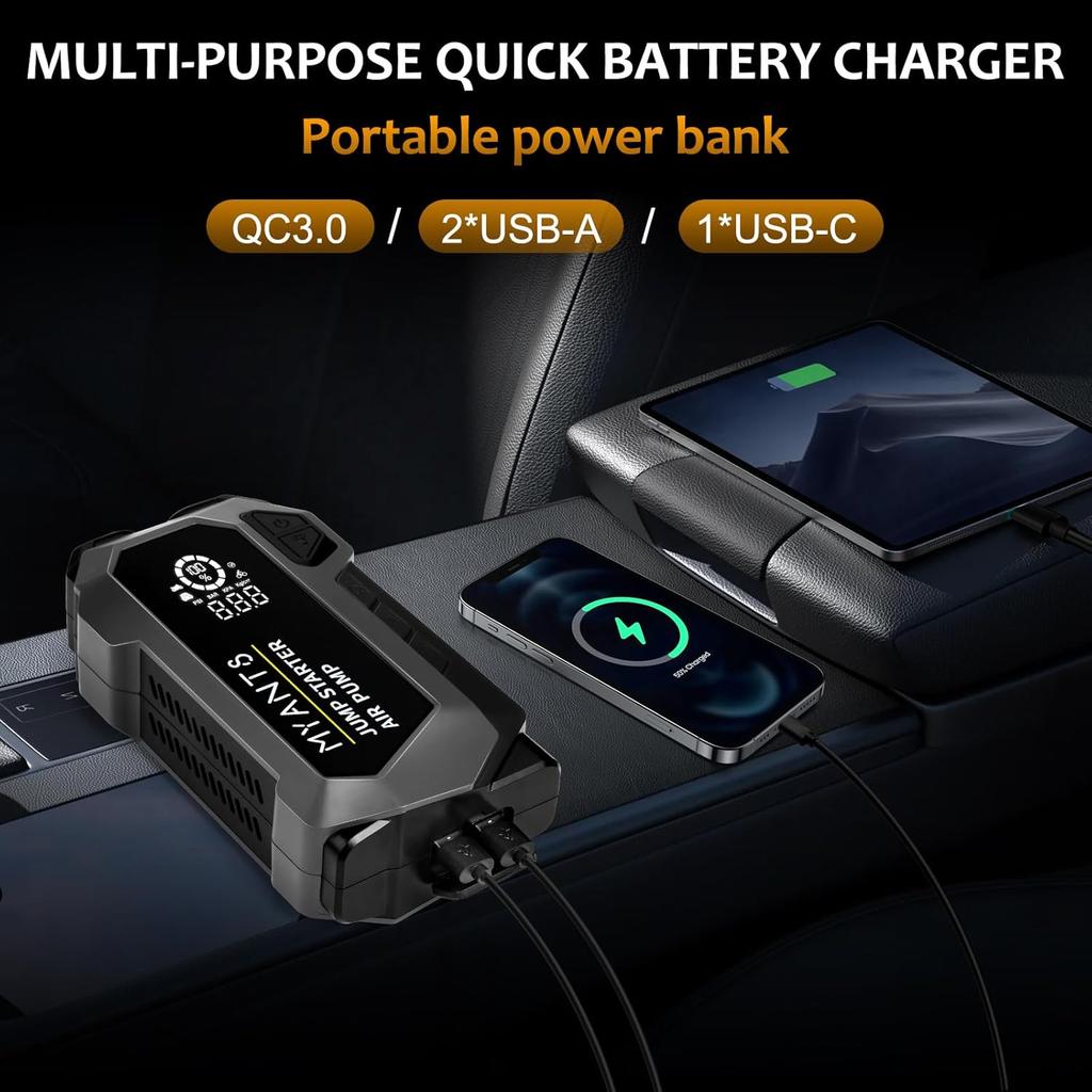 Пуско-зарядное устройство 4000А с компрессором, 12В портативное зарядное устройство для автомобильного аккумулятора, светодиодный фонарь и быстрая зарядка для бензиновых двигателей до 10 л