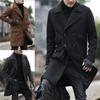 Men's Autumn and Winter European and American Style Double-breasted Mid-length Lapel Woolen Windbreaker